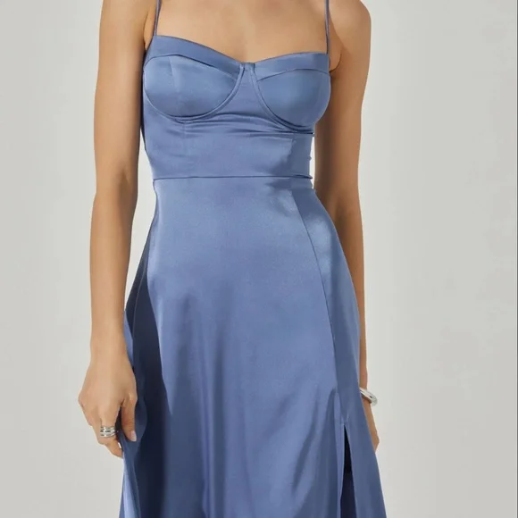 Astr the label - Bustier Satin Midi Dress in Slate Blue - Picture 2 of 6